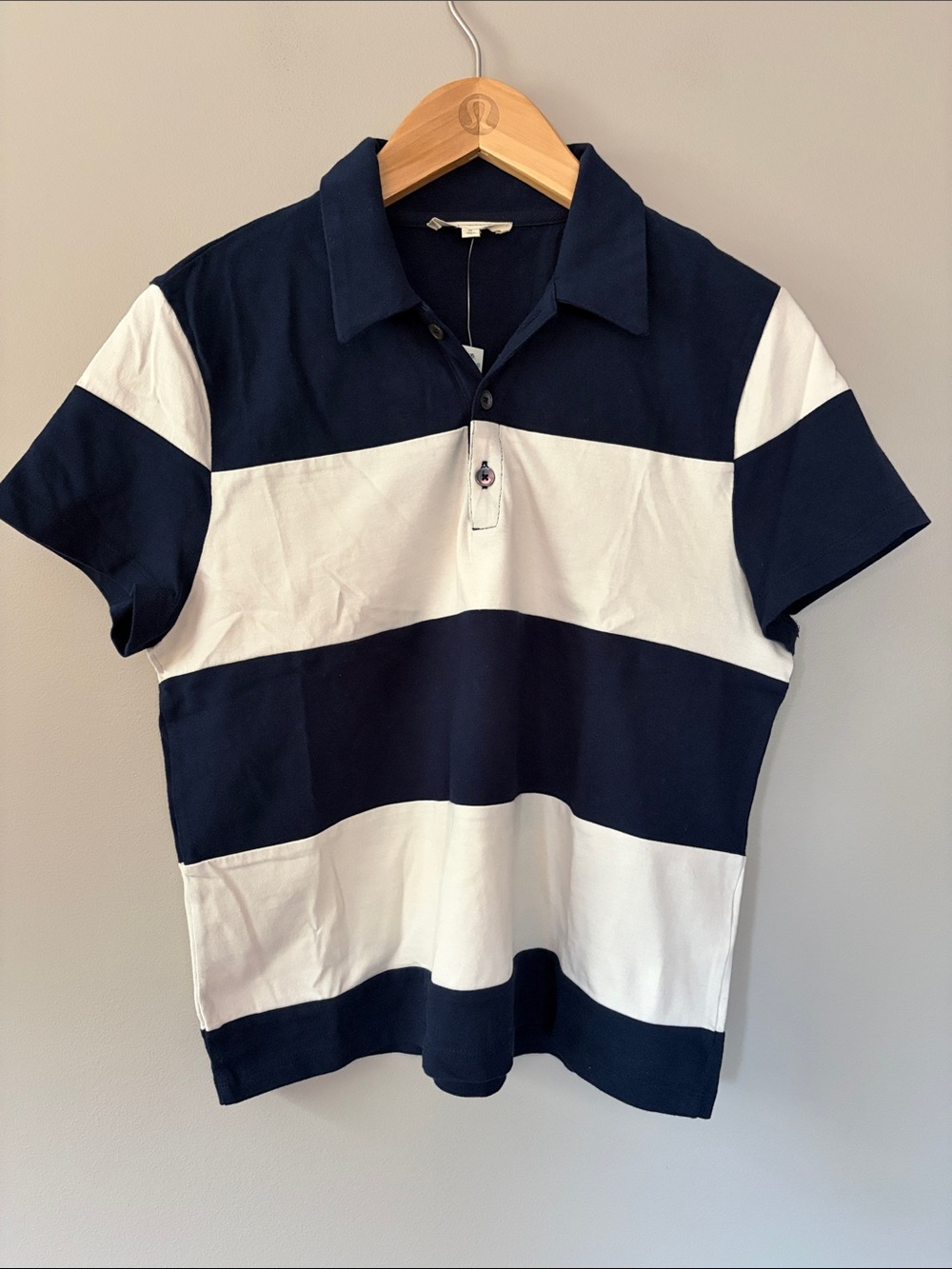 Madewell Pieced Boxy Striped Polo Tee Medium Cream Navy Blue NWT Retro Sporty